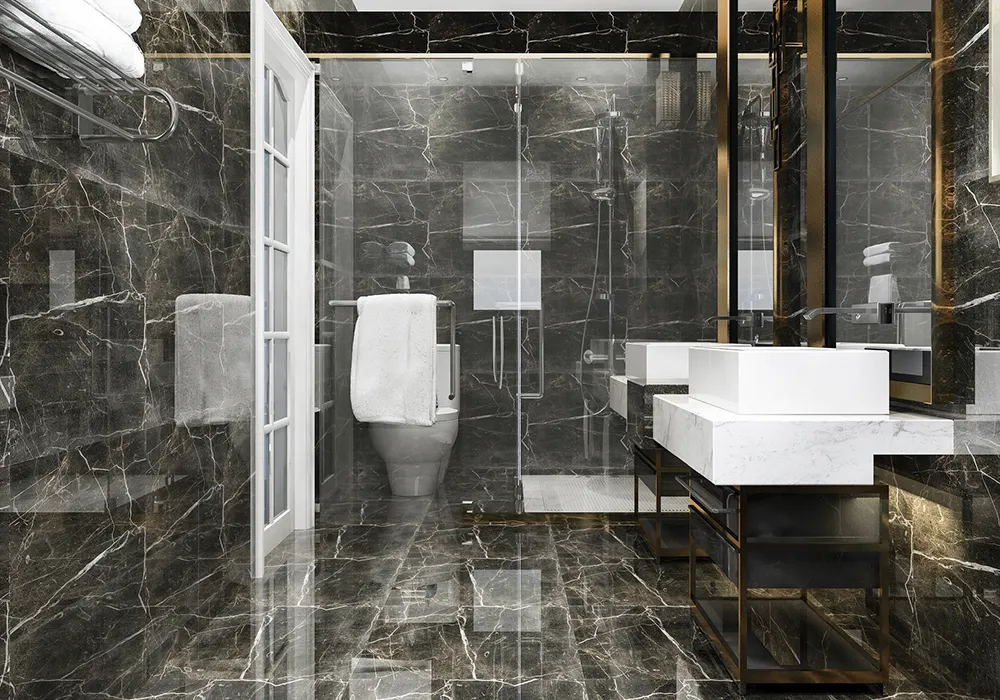 Luxury bathroom, whit dark tiles