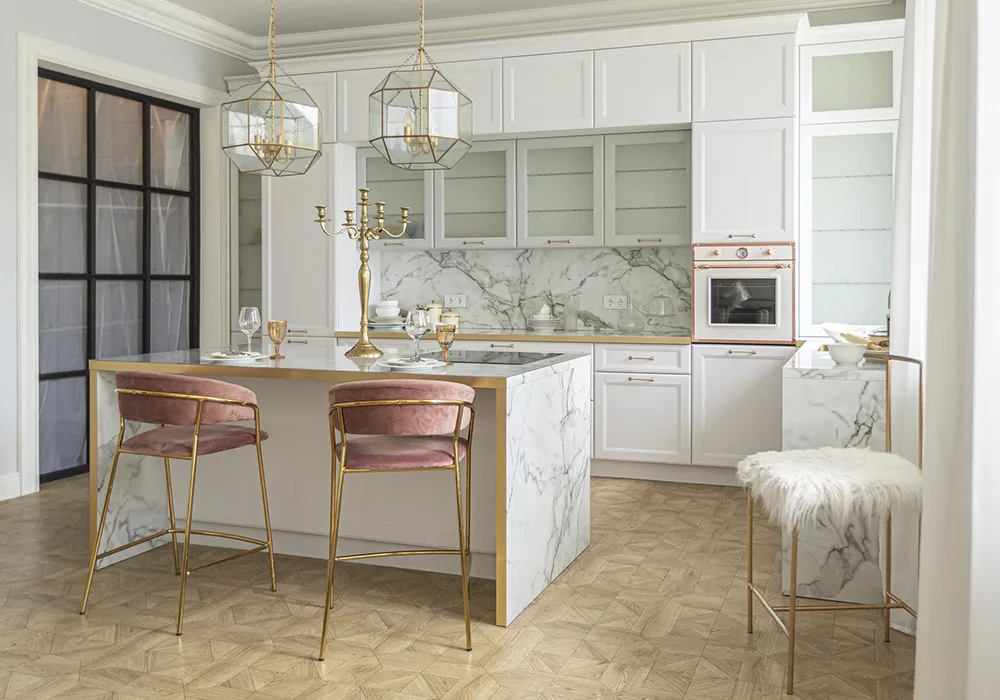 luxury white kitchen with gold details