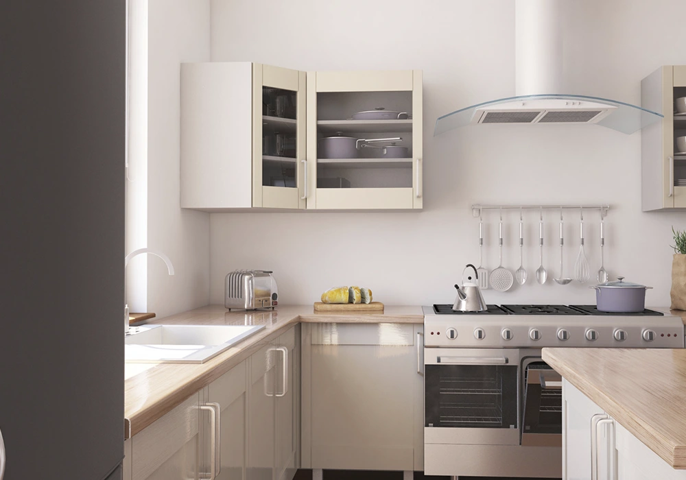 spacious kitchen with stove and countertops