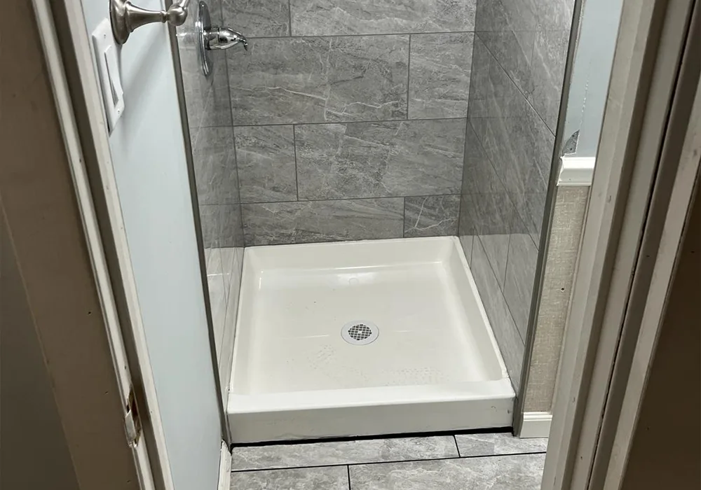 Modern grey bathroom remodel palette by Gus Skyy Co
