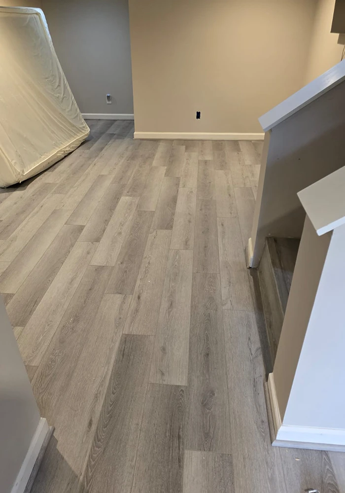 Modern Gray Flooring in Basement